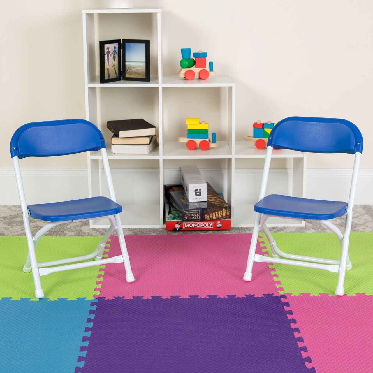 Emma and Oliver 10 Pack Kids Plastic Folding Chair Daycare Home School Furniture